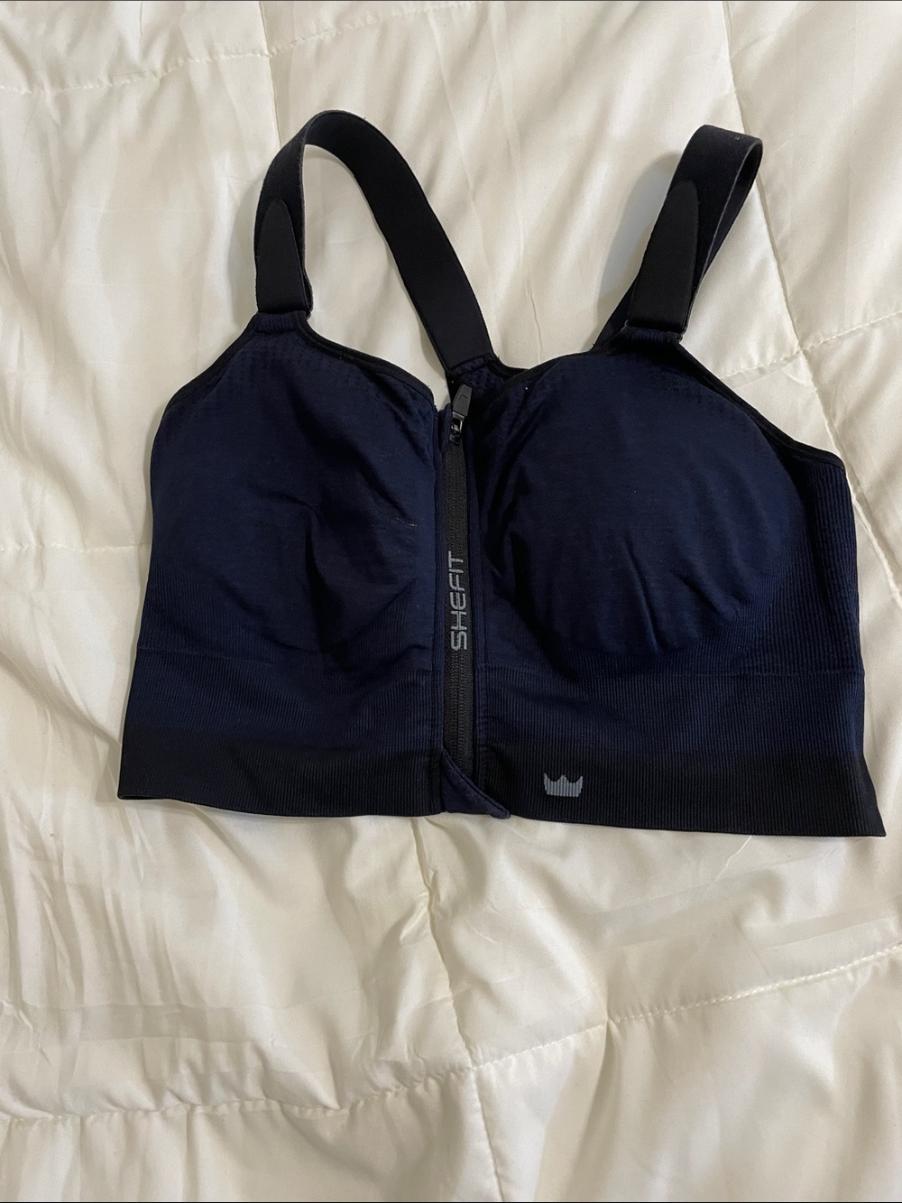 Two SHEFIT Women's Low Impact Sports Bra Indigo Blue  and Tan Size 3 Luxe